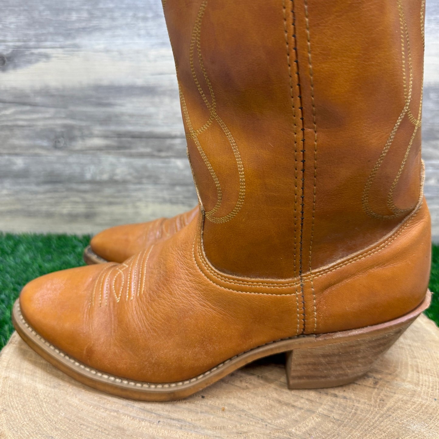 Acme Men - Size 9.5D - Vintage Marbled Tan Western Cowboy Boots Style 4607