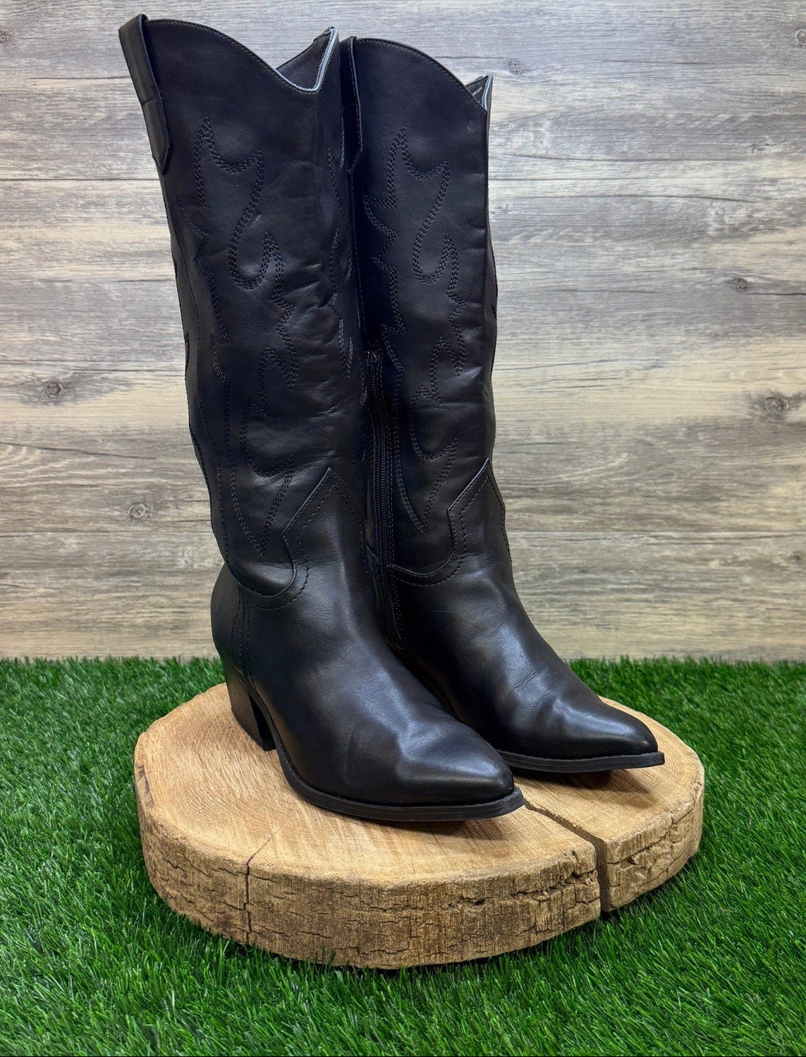 Madden NYC Women - Size 7.5 - Black Faux Leather Zipper Tall Boots Style 25193