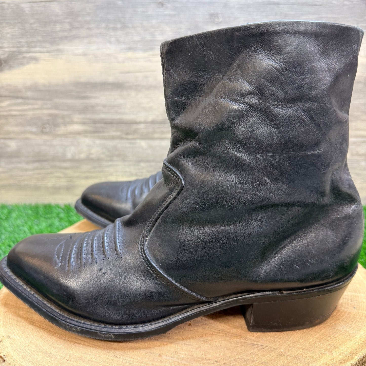 Double H Men - Size 8.5D - Black Zipper Ankle Faux Boots