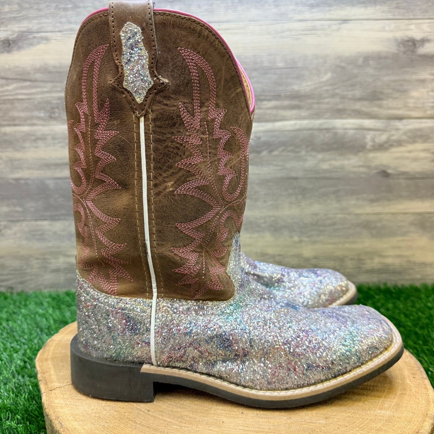 Smoky Mountain Youth - Size 5R - Tan Glitter Square Toe Cowboy Boots 3250Y