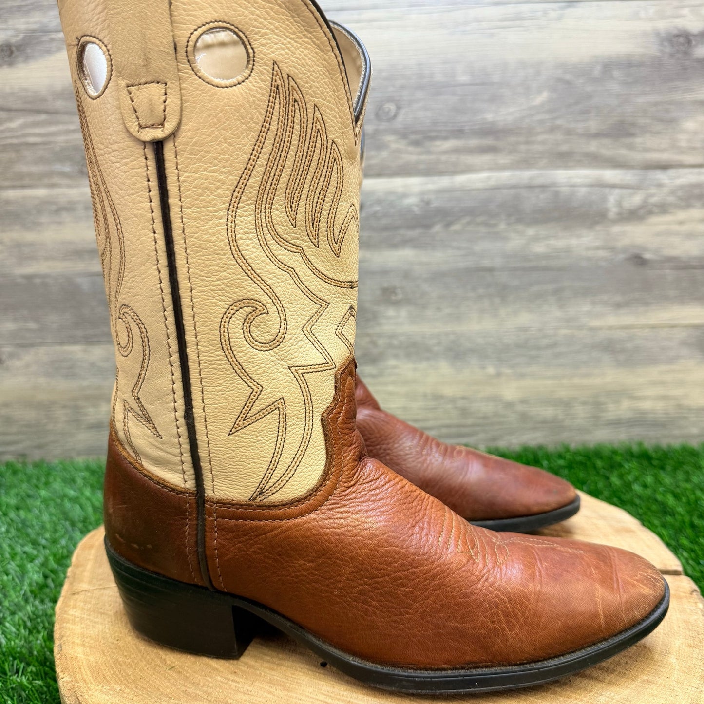 Pocono Western Youth - Size 4.5 - Tan / Cream Cowboy Boots V-1823
