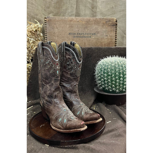Tony Lama Women - Size 6B - Distressed Brown Native Snip Toe Cowboy Boots 6015
