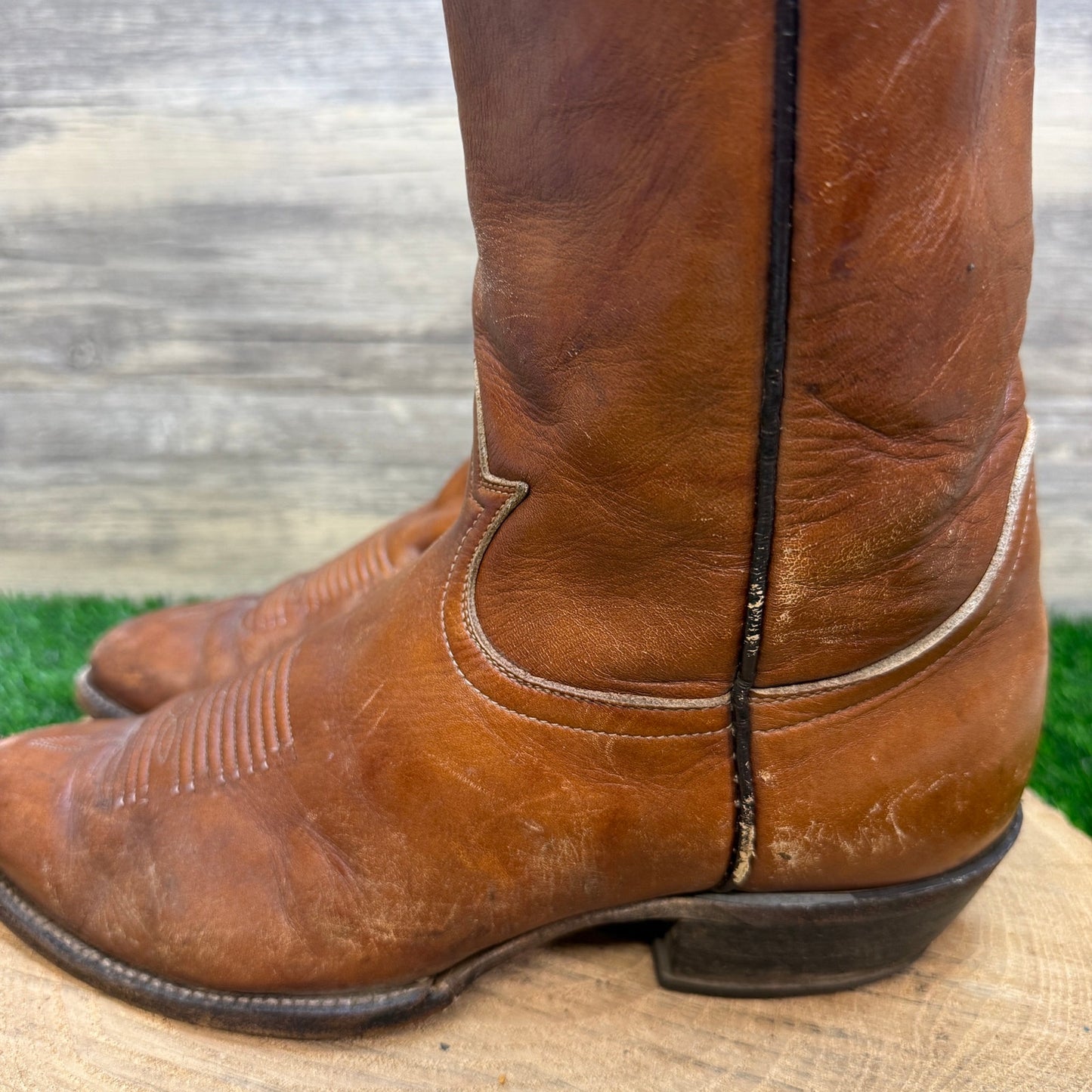 Tony Lama Men - Size 9D - Vintage Marbled Tan Western Cowboy Boots 5085