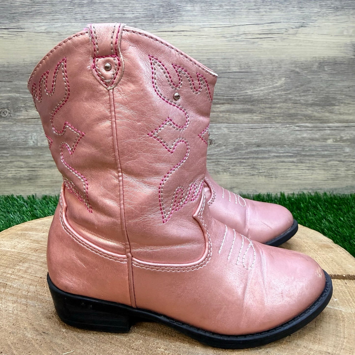 Wonder Nation Youth - Size 10 - Metallic Pink Faux Leather Cowboy Boots