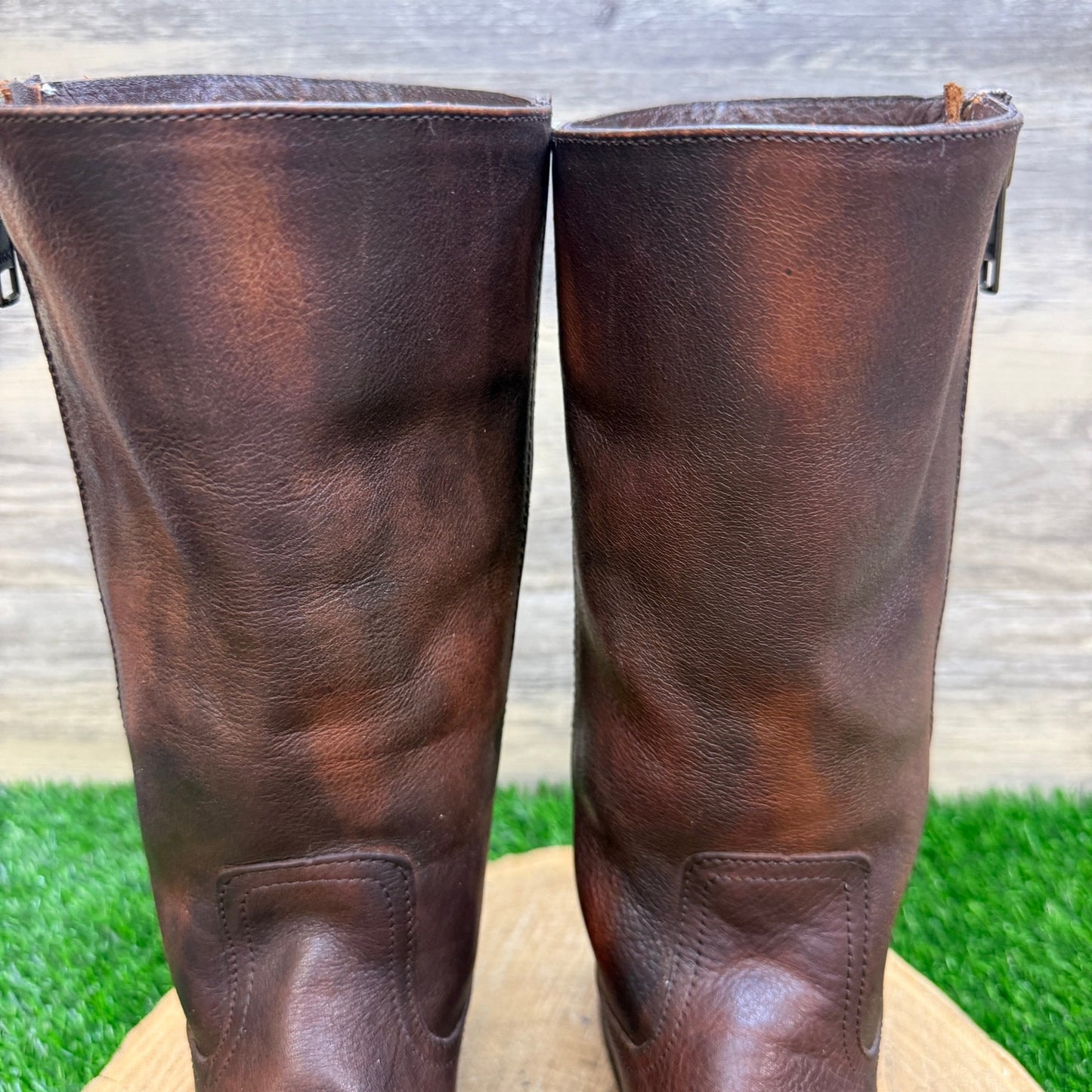 Frye Women - Size 7.5B - Dark Brown Heath Zipper Square Toe Boots Style 77283