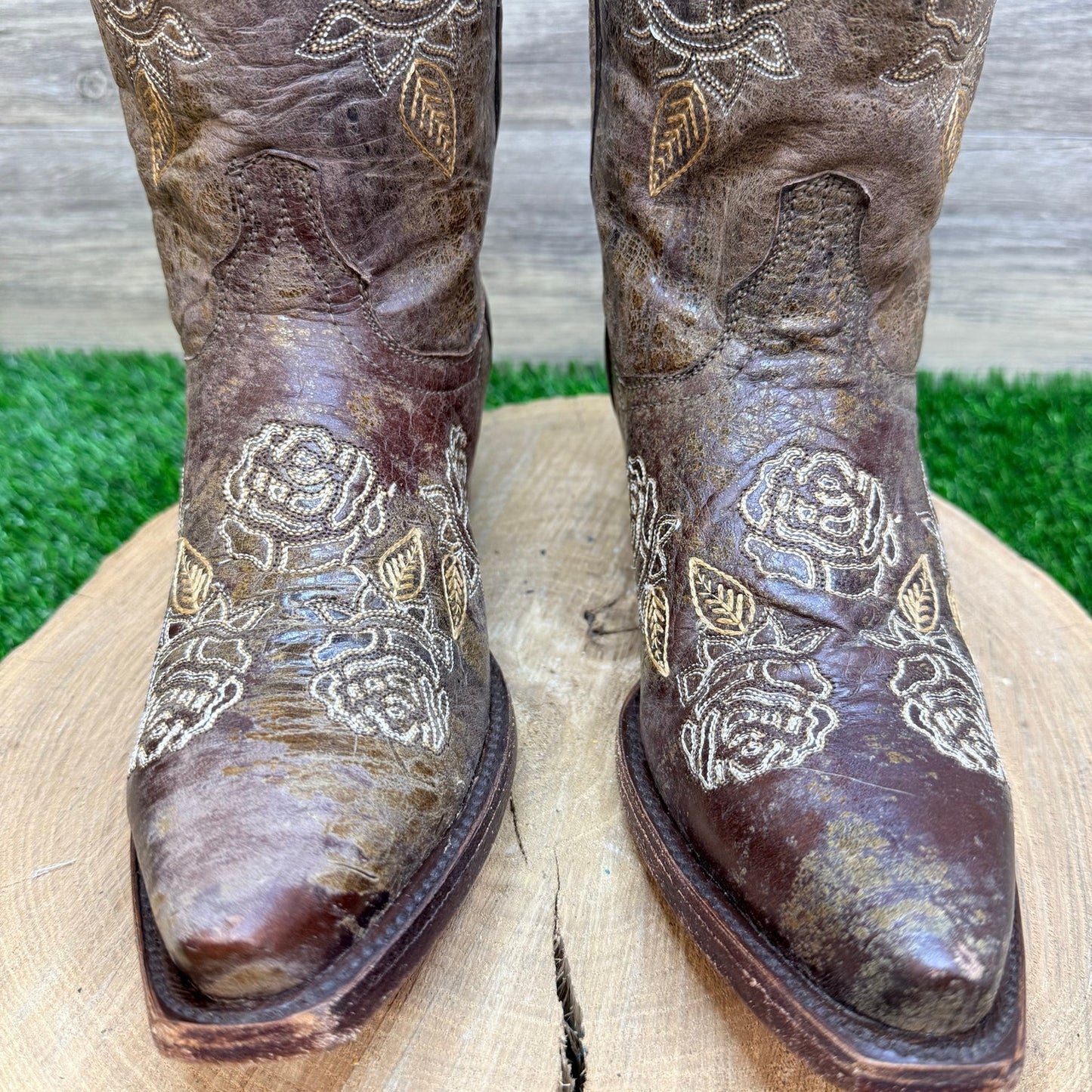 Corky’s Girl Women - Size 9 - Distressed Brown Floral Western Cowboy Boots 3660
