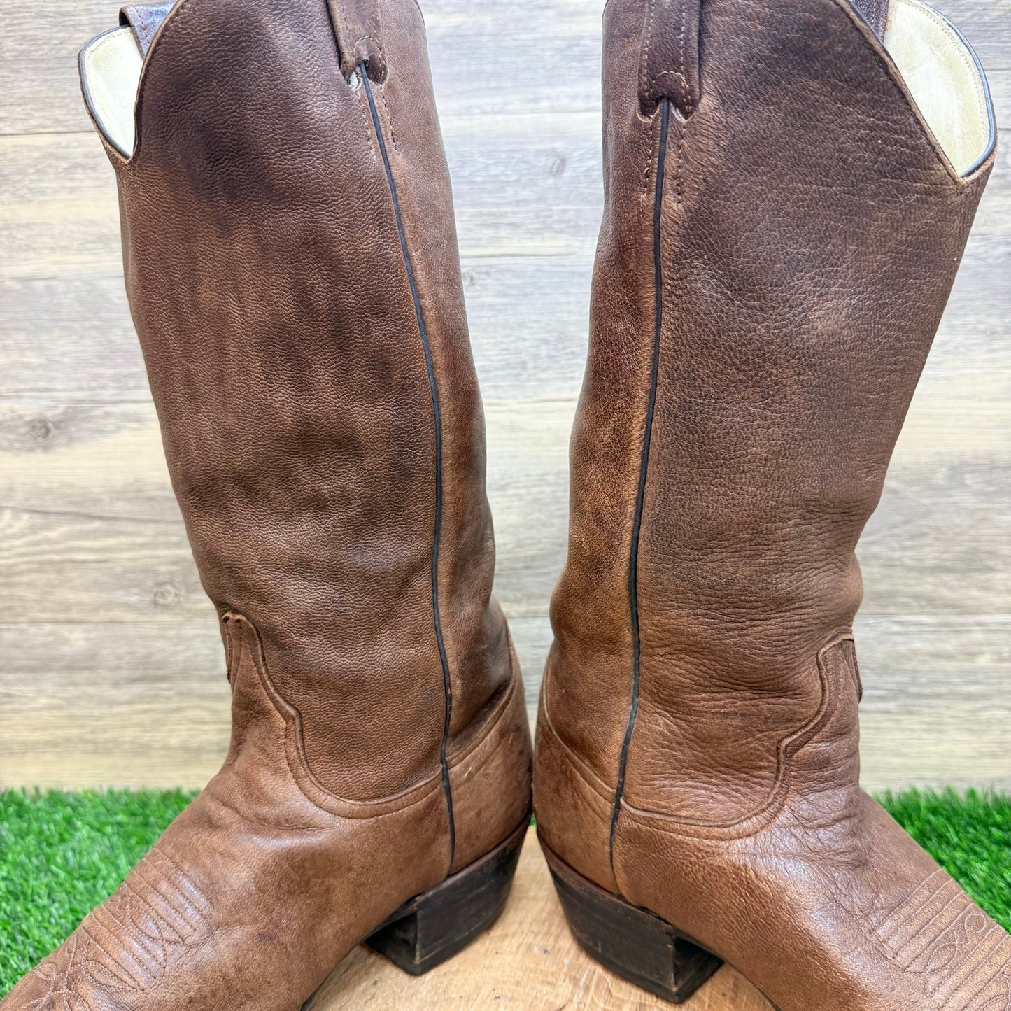 Larry Mahan Men - Size 10.5D - Vintage Brown Soft Leather Cowboy Boots LMM111