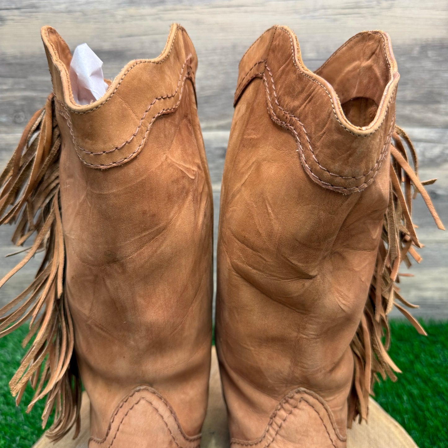 Poppies Women - Size 6.5 - Vintage Tan Fringe Suede Boots