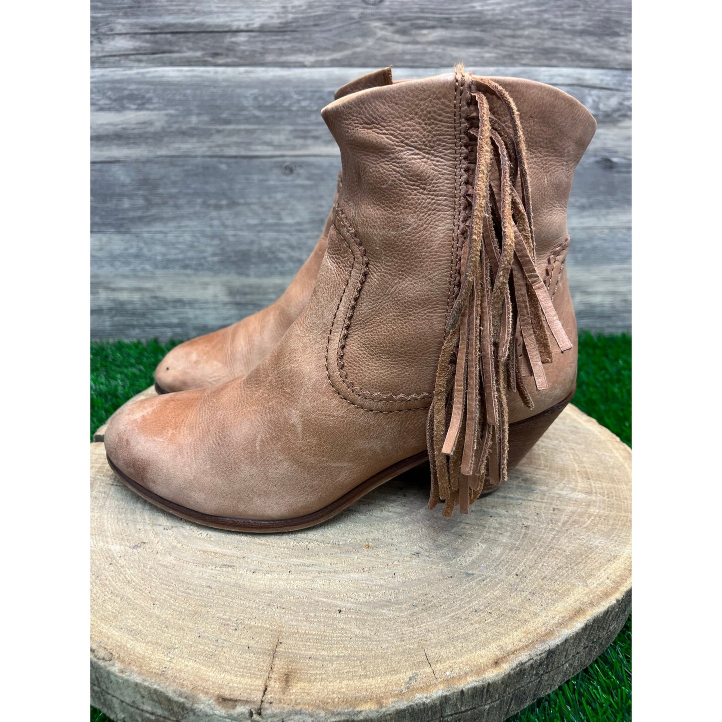 Sam Edelman Women - Size 9 - Tan Fringe Ankle Zipper Boots Style Louie