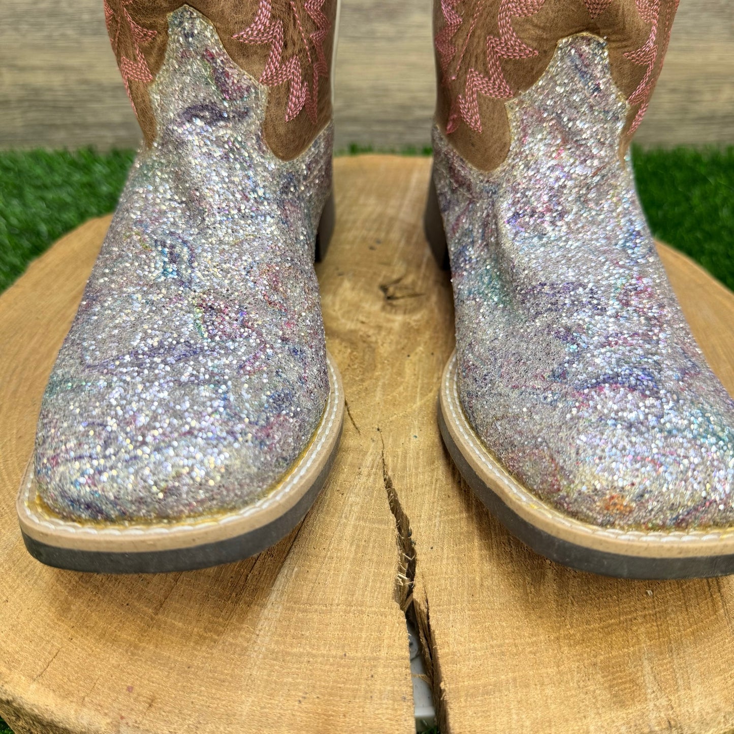 Smoky Mountain Youth - Size 5R - Tan Glitter Square Toe Cowboy Boots 3250Y