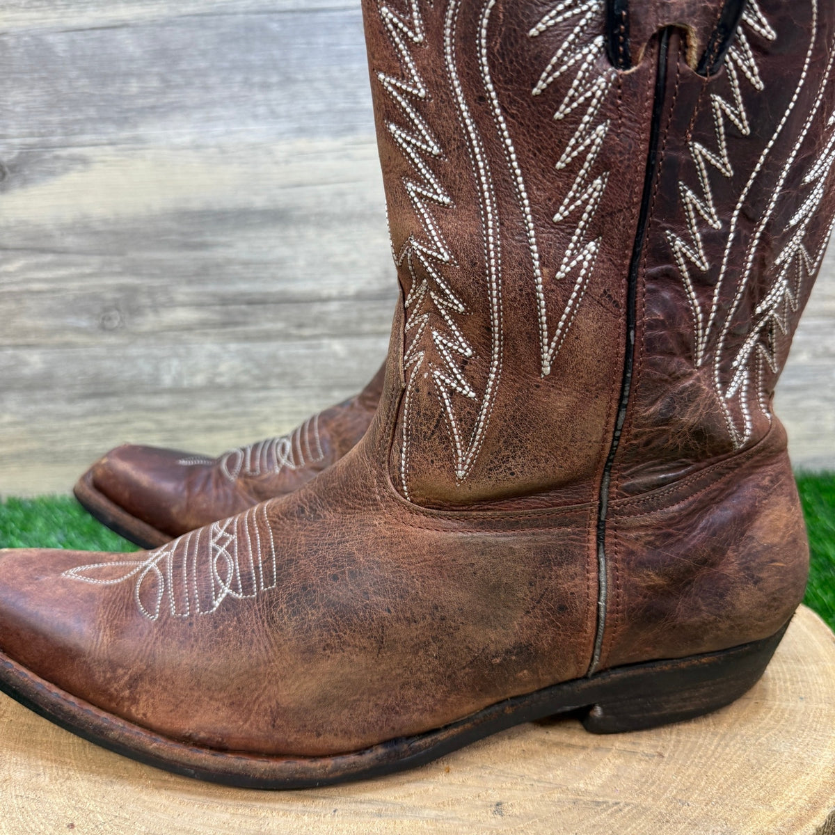 Unknown Men - Size 10.5 - Brown Leather Handmade Snip Toe Cowboy Boots WC