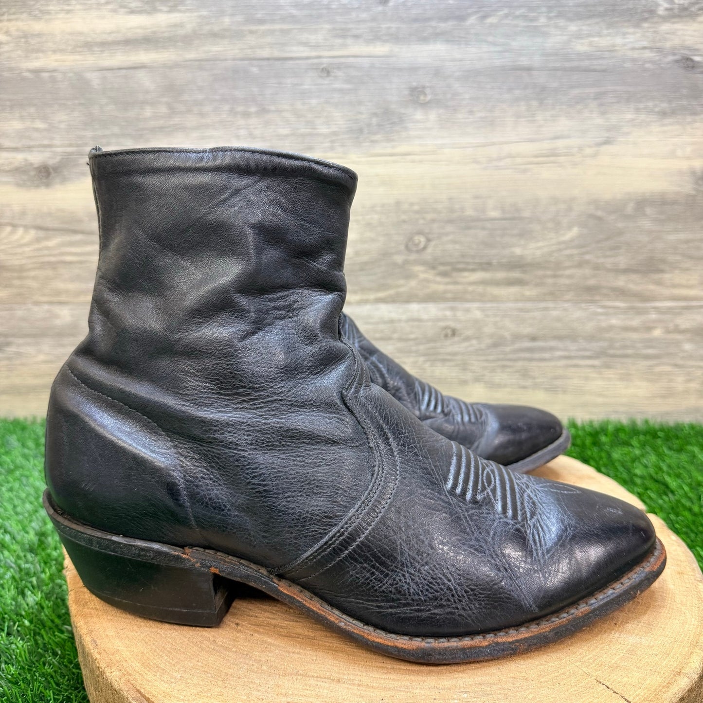 Unknown Men - Size 8.5EE - Vintage Black Ankle Zipper Boots 6082