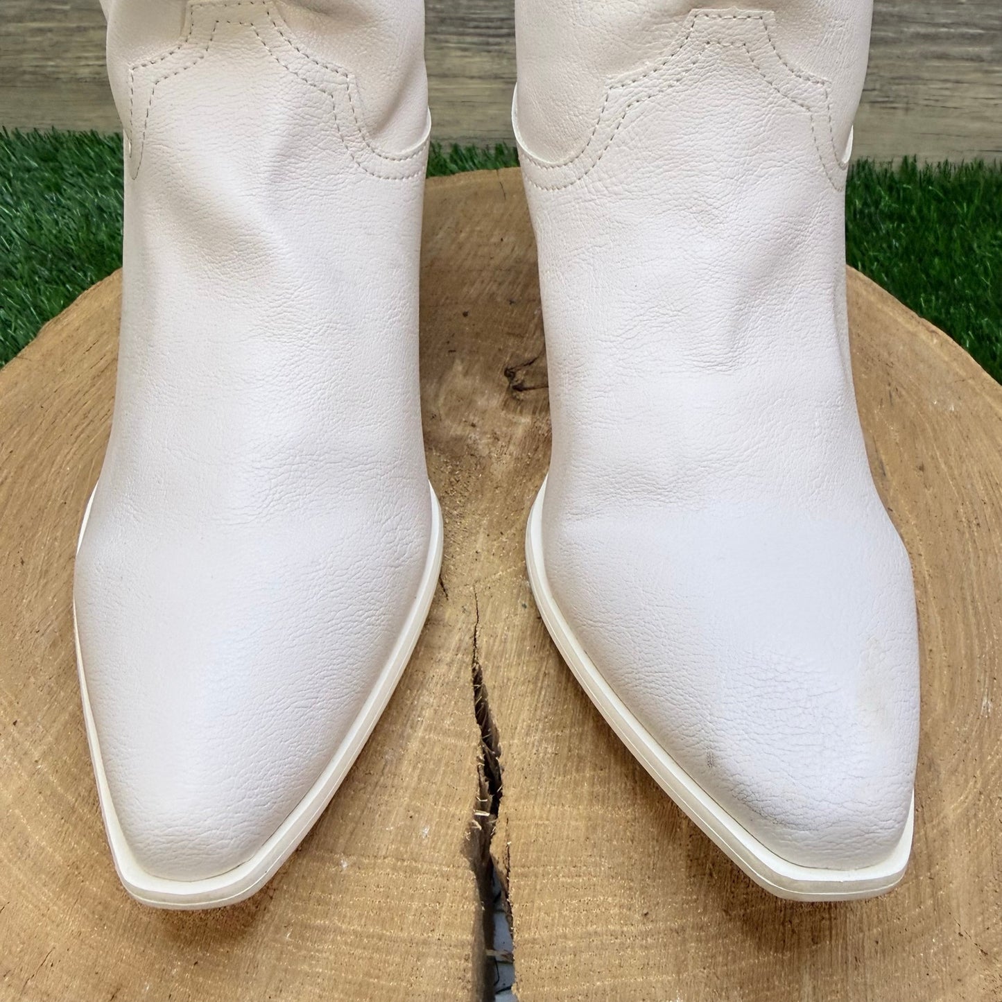 Crown & Ivy Women - Size 9.5M - White Faux Leather Ankle Boots Dolly