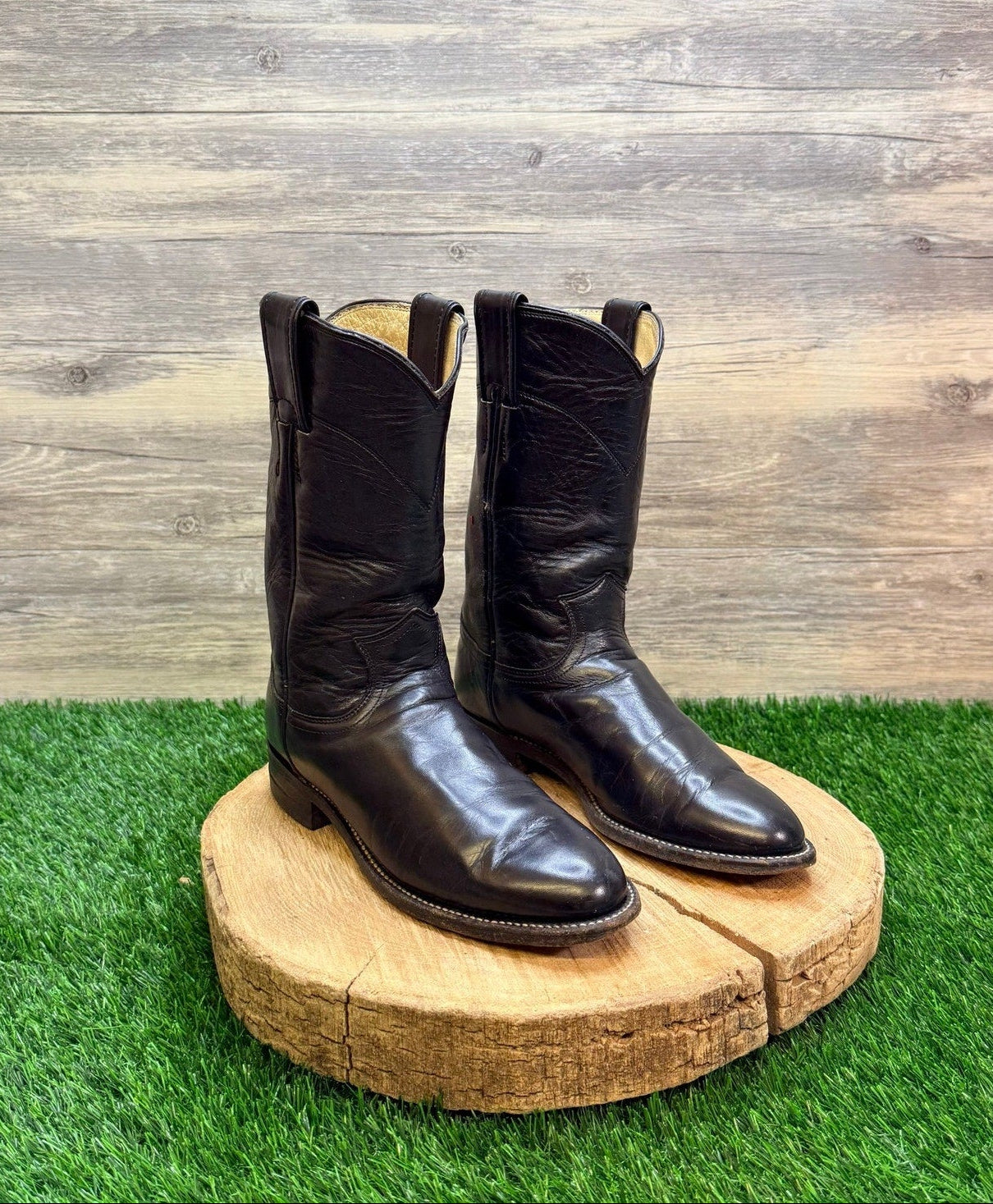 Justin Women - Size 5.5B - Vintage Black Roper Western Cowboy Boots L3703