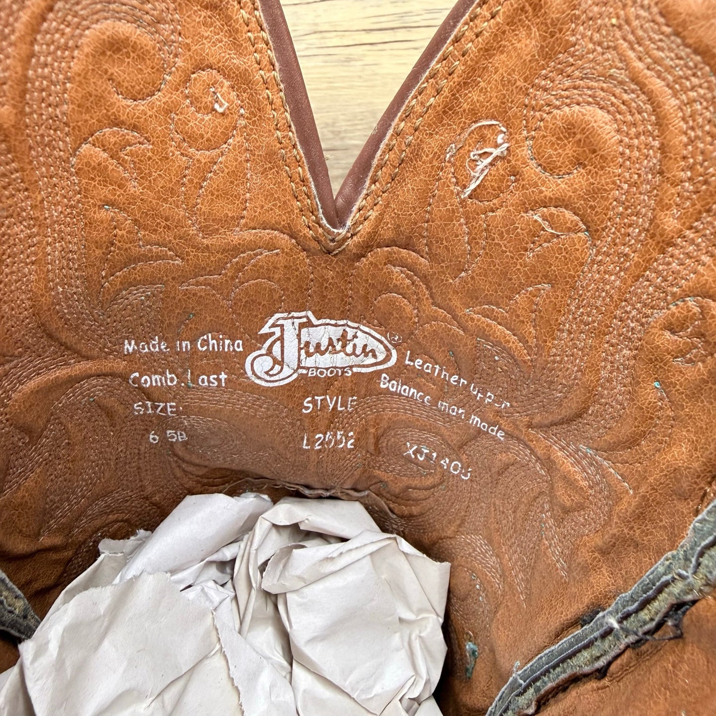 Justin Women - Size 6.5B - Brown / Green Stampede Square Cowboy Boots L2552
