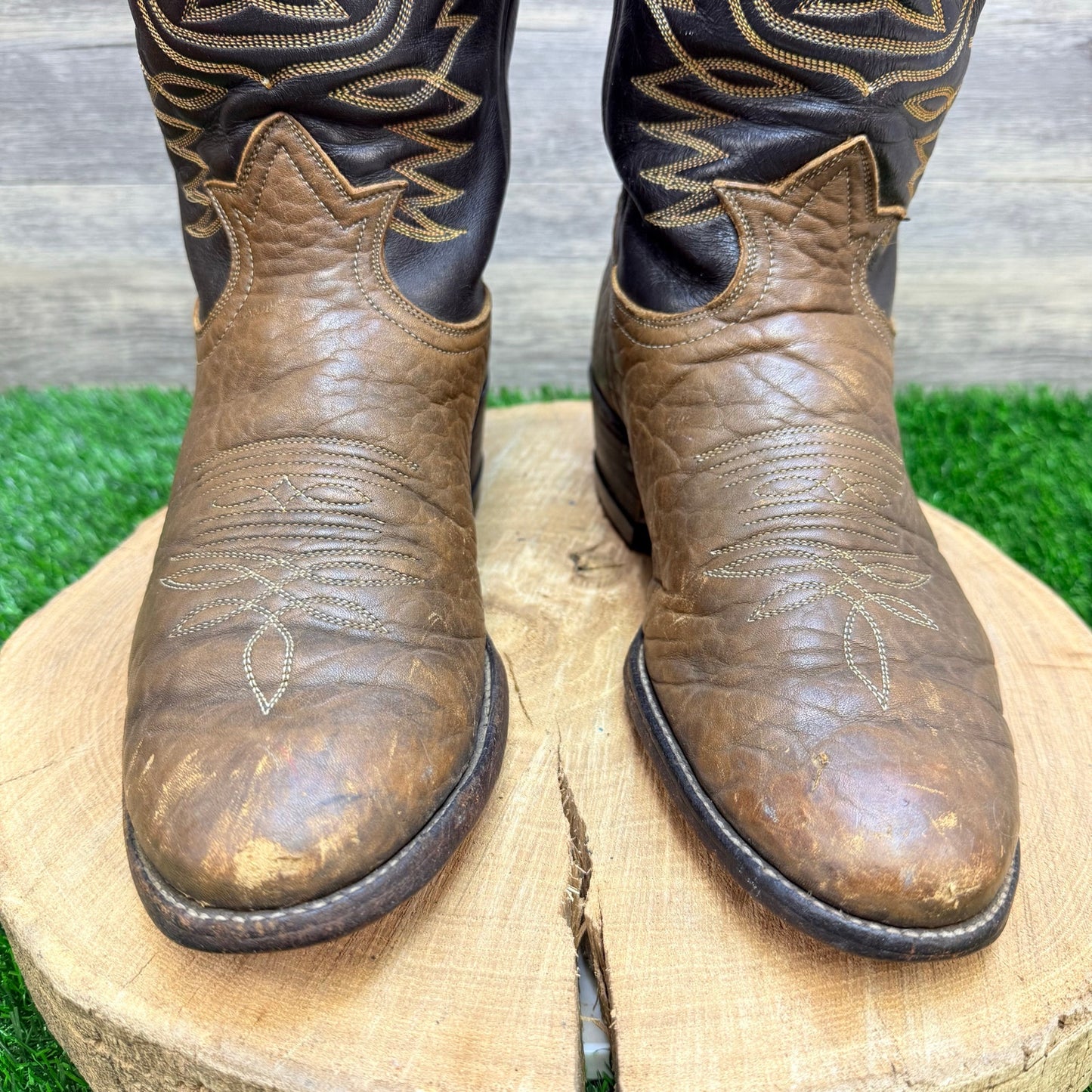 Tony Lama Men - Size 9D -  Vintage Brown  / Black Cowboy Boots 6442