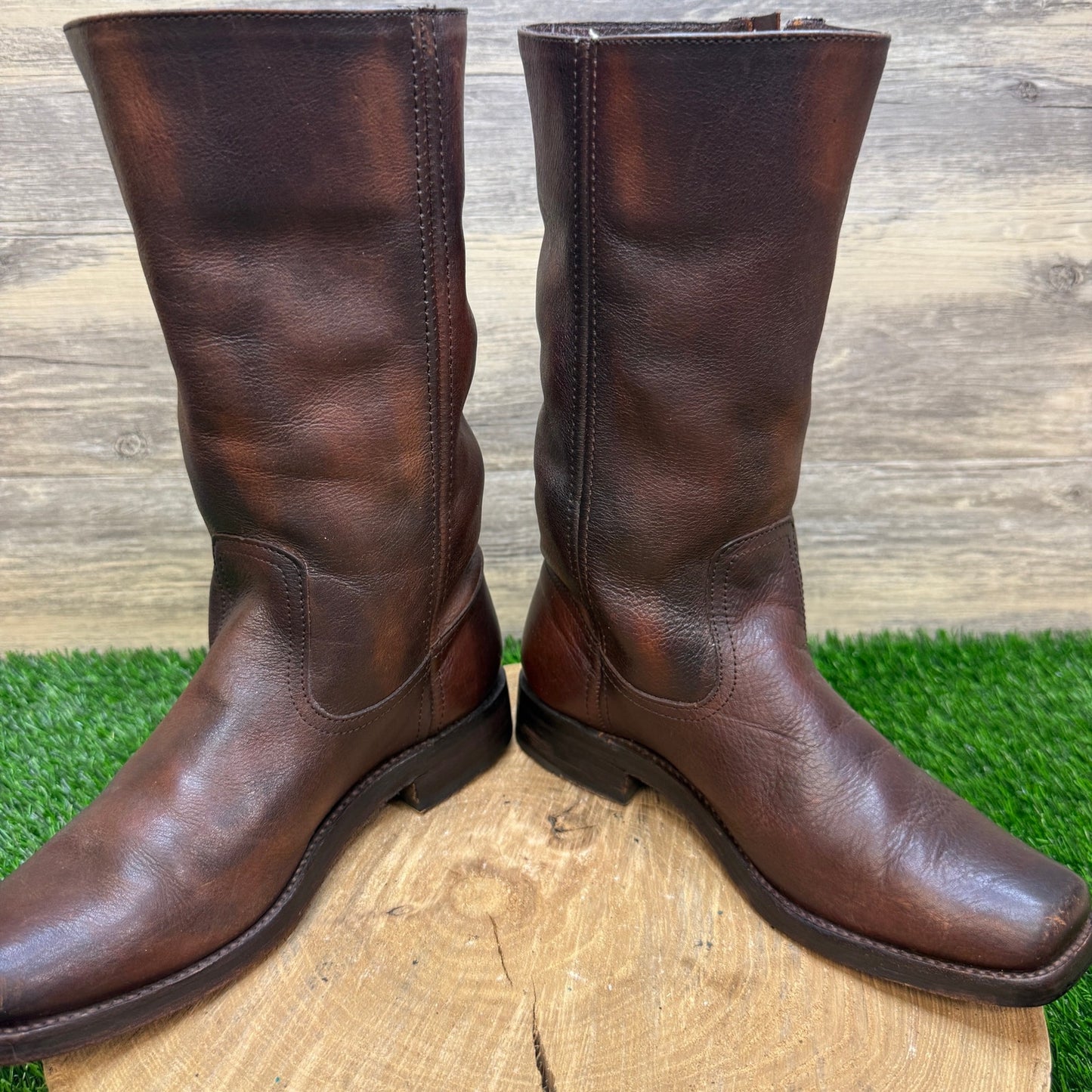 Frye Women - Size 7.5B - Dark Brown Heath Zipper Square Toe Boots Style 77283