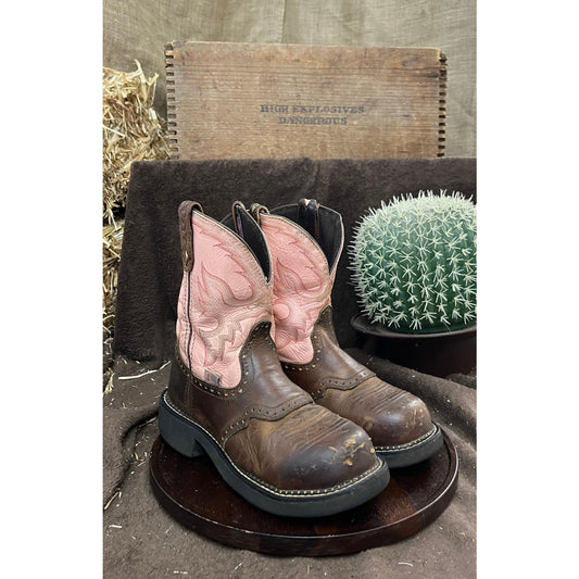 Justin Gypsy Women - Size 7B - Brown/Pink Steel Toe Cowboy Boots Style WKL9981
