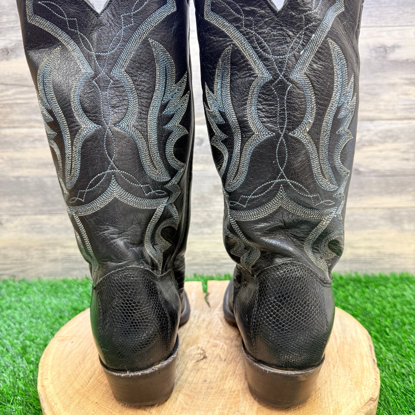 Justin Men - Size 7.5D - Black Teju Lizard Cowboy Boots 8313