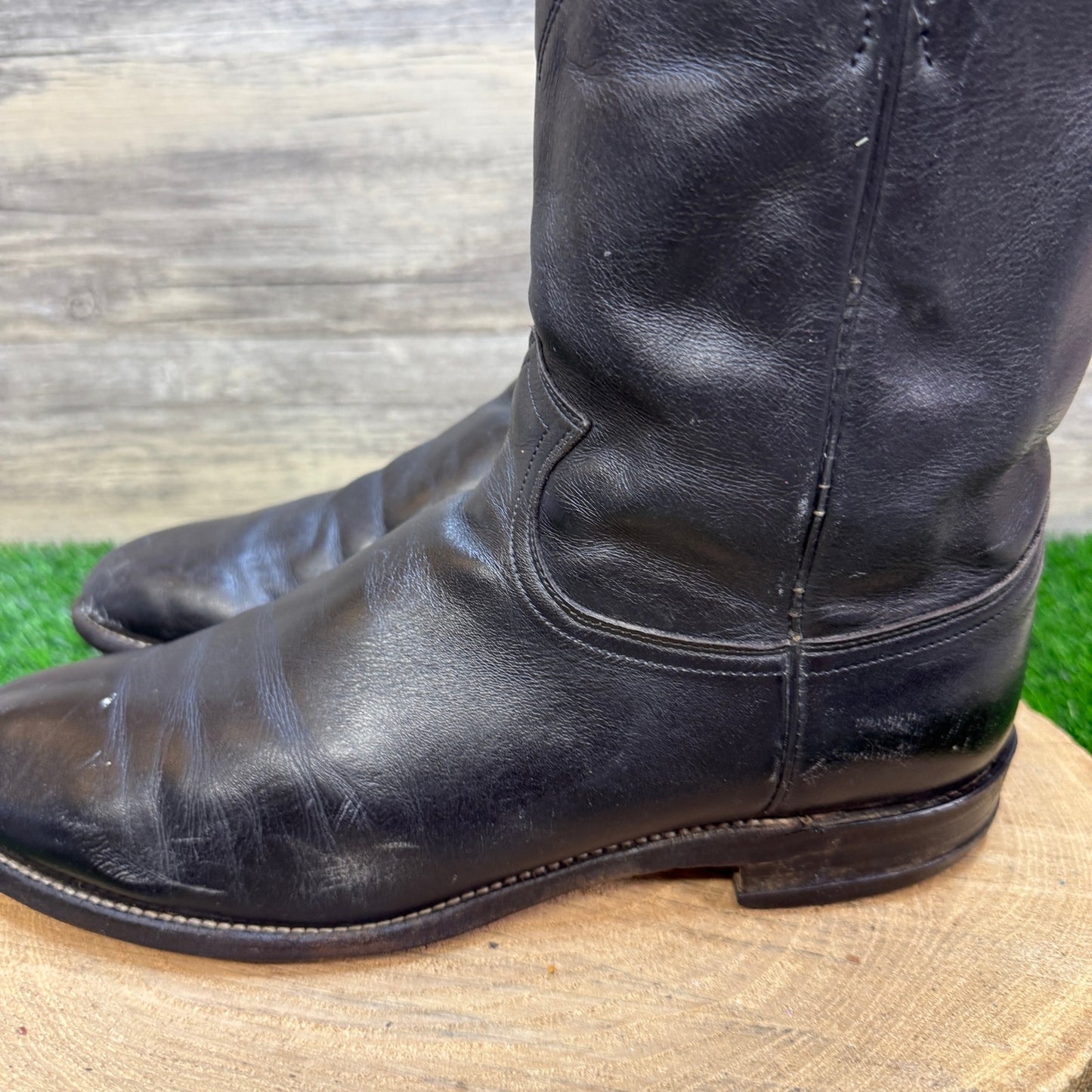 Justin Men - Size 9.5D - Vintage Black Roper Western Cowboy Boots Style 3133