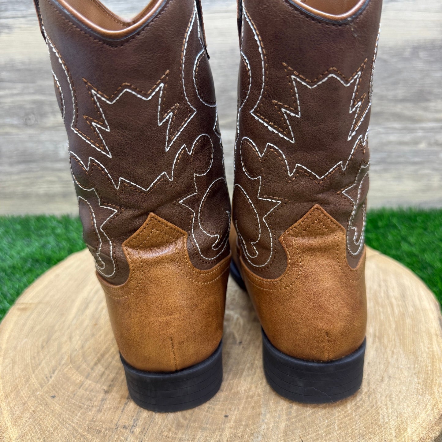 Wonder Nation Youth - Size 3 - Brown Square Toe Faux Leather Cowboy Boots 17751