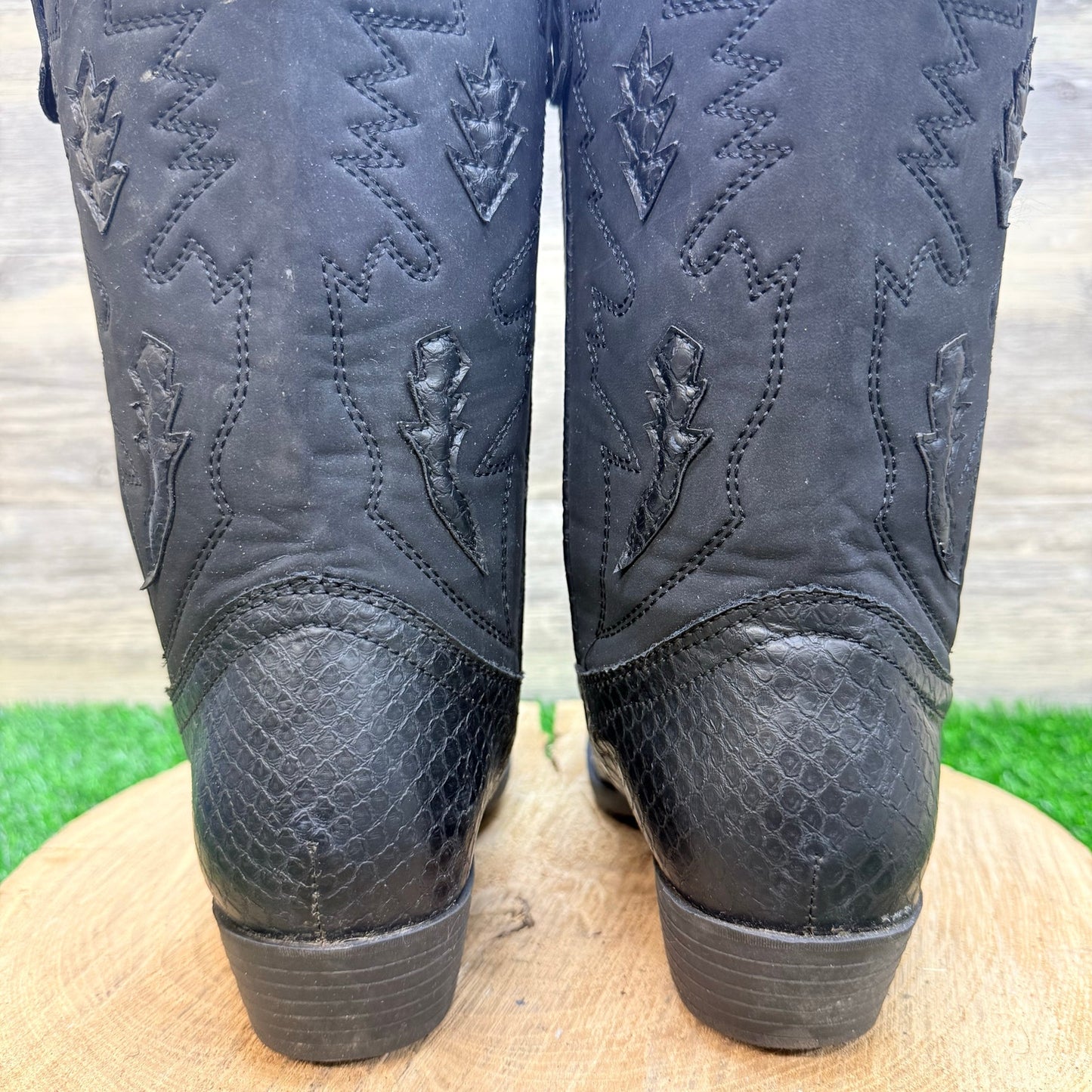 Shoe Show Youth - Size 5M - Black Faux Print Leather Cowboy Boots 430036