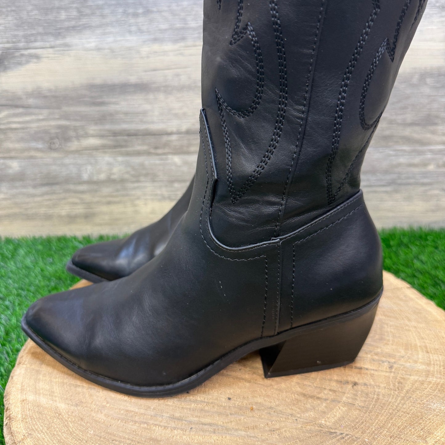 Madden NYC Women - Size 7.5 - Black Faux Leather Zipper Tall Boots Style 25193