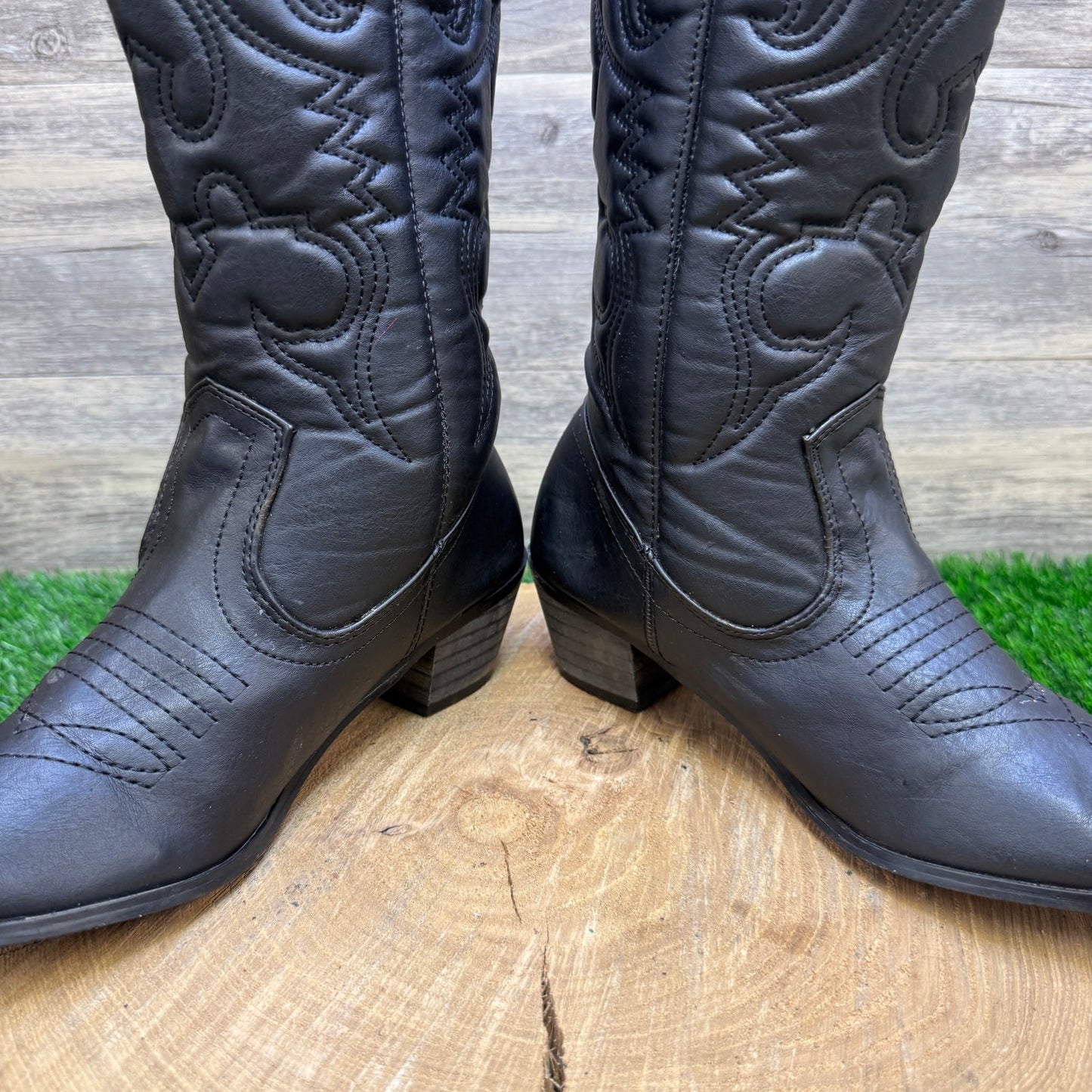 Chase Chloe Women - Size 7 - Black Soft Faux Leather Boots Style Charles-1