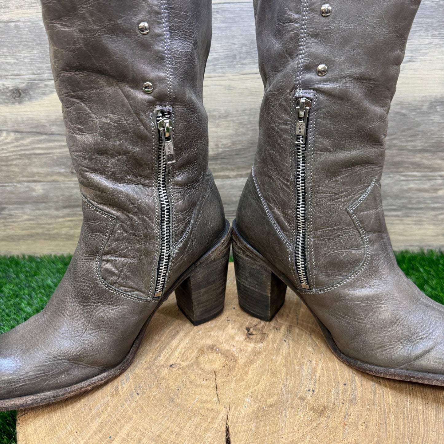Miz Mooz Women - Size 8.5 - Gray Studded Tall Boots Style 17107