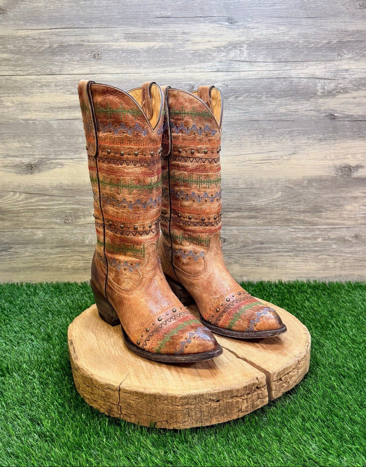 Yippee Ki Yay Women - Size 7.5B - Distressed Tan Southwest Cowboy Boots