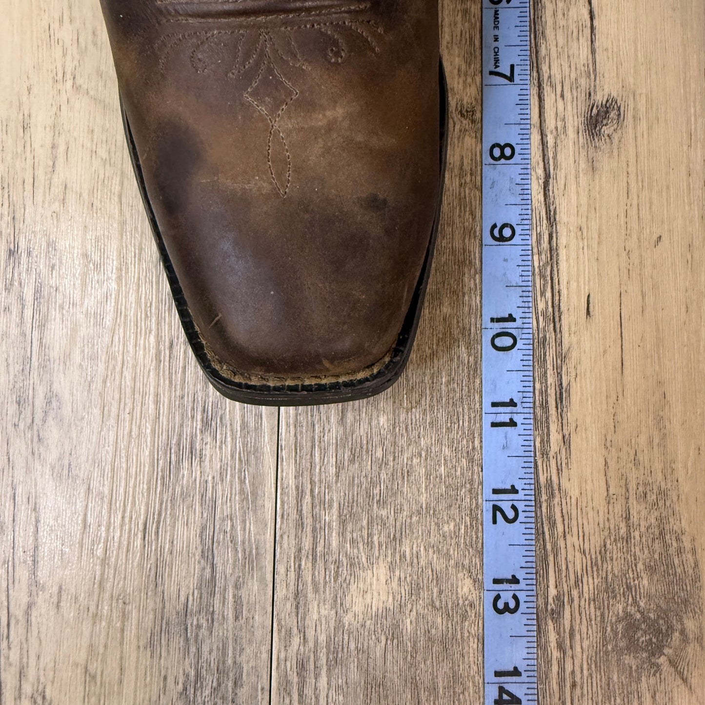 Justin Women - Size 7.5B - Tan/Green Square Toe Cowboy Boots Style 2552