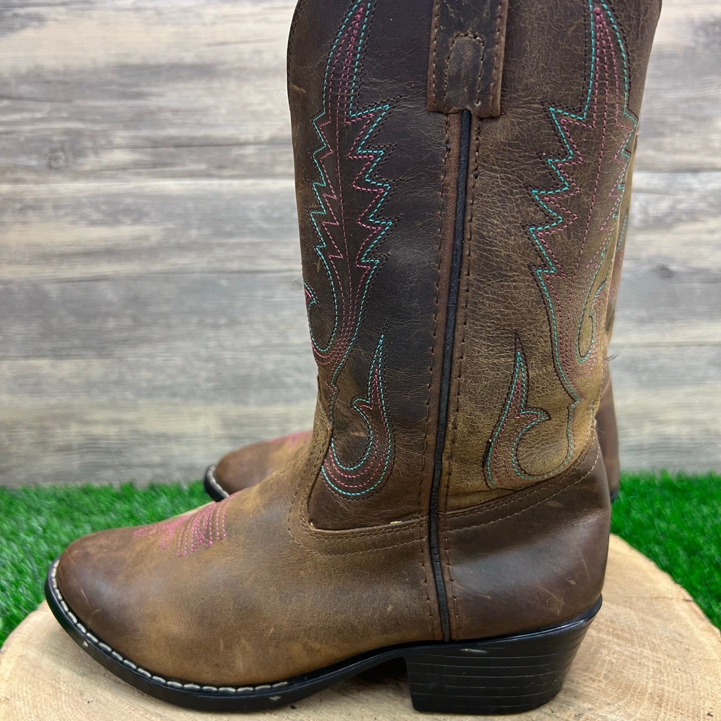Smoky Mountain Youth - Size 4.5D - Brown / Pink Stitched Cowboy Boots 3531Y