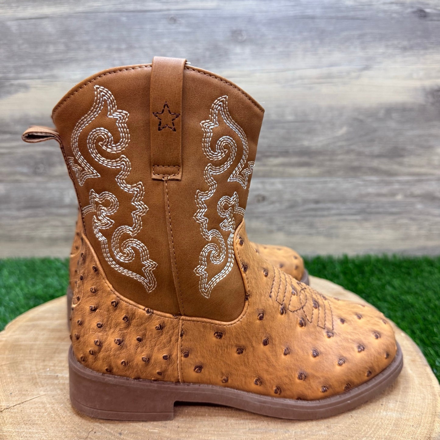 NEW Pawz Youth - Size 3 - Brown Faux Ostrich Western Cowboy Boots