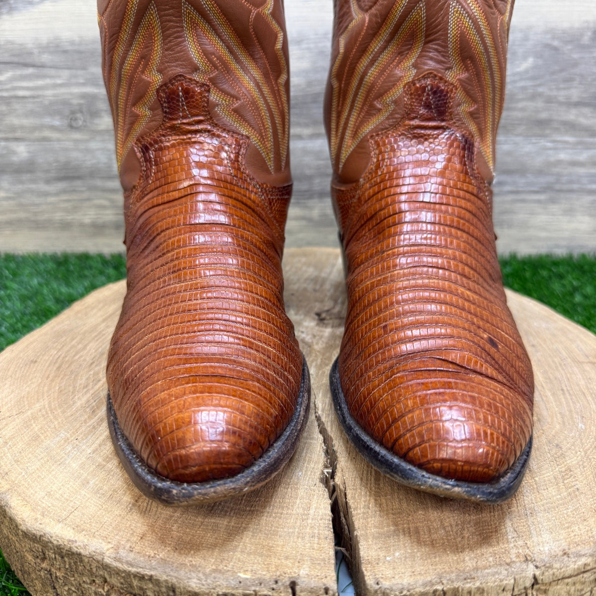 Justin Men - Size 7.5E - Vintage Cognac Lizard Western Cowboy Boots Style 8303