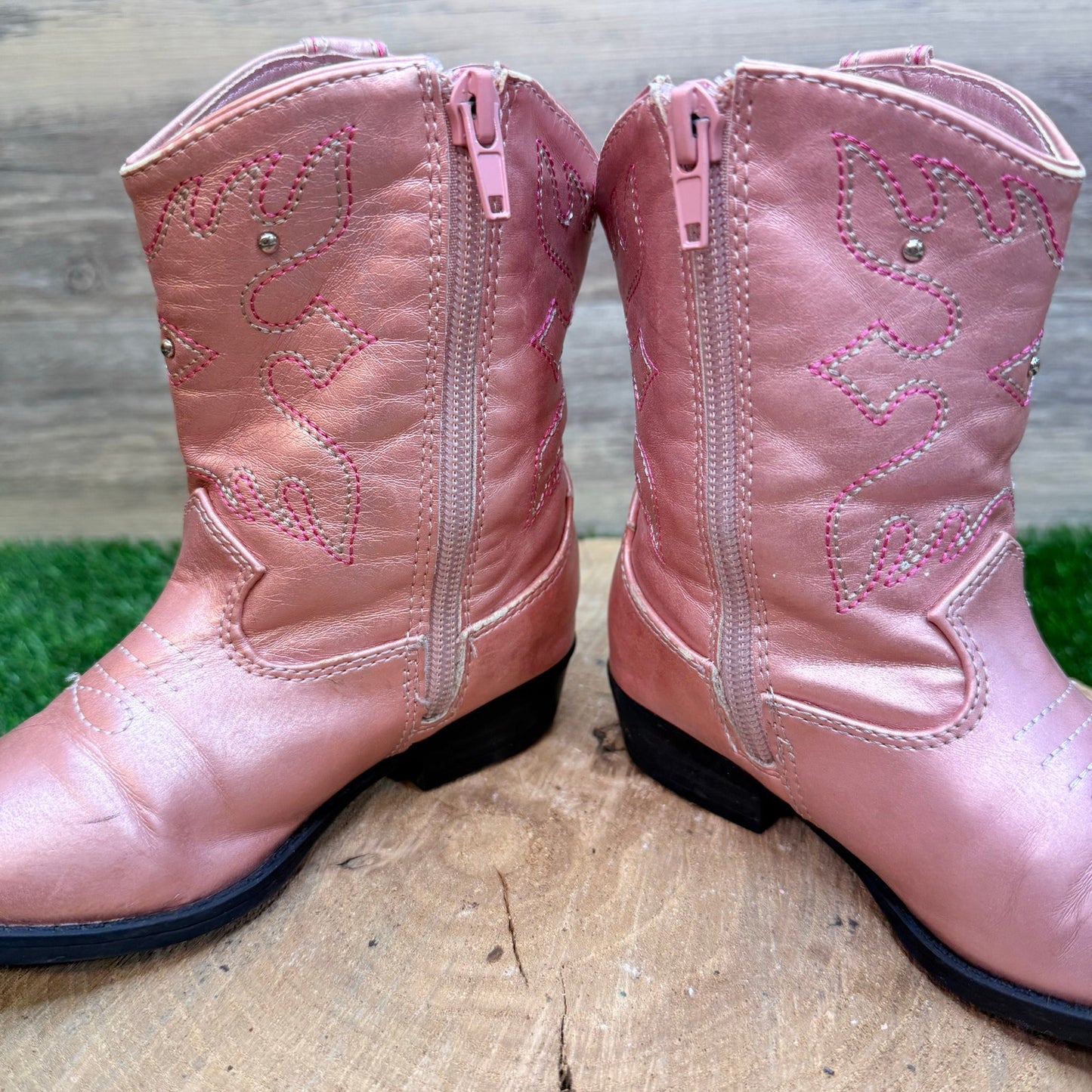 Wonder Nation Youth - Size 10 - Metallic Pink Faux Leather Cowboy Boots