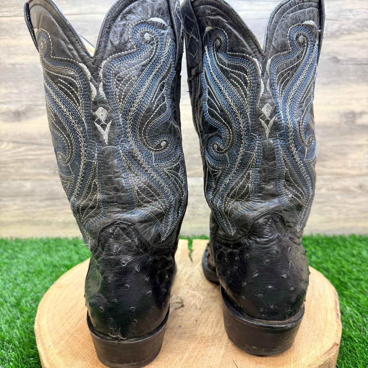 El Malcreado Men - Size 9.5 - Black / Blue Ostrich Western Cowboy Boots 808