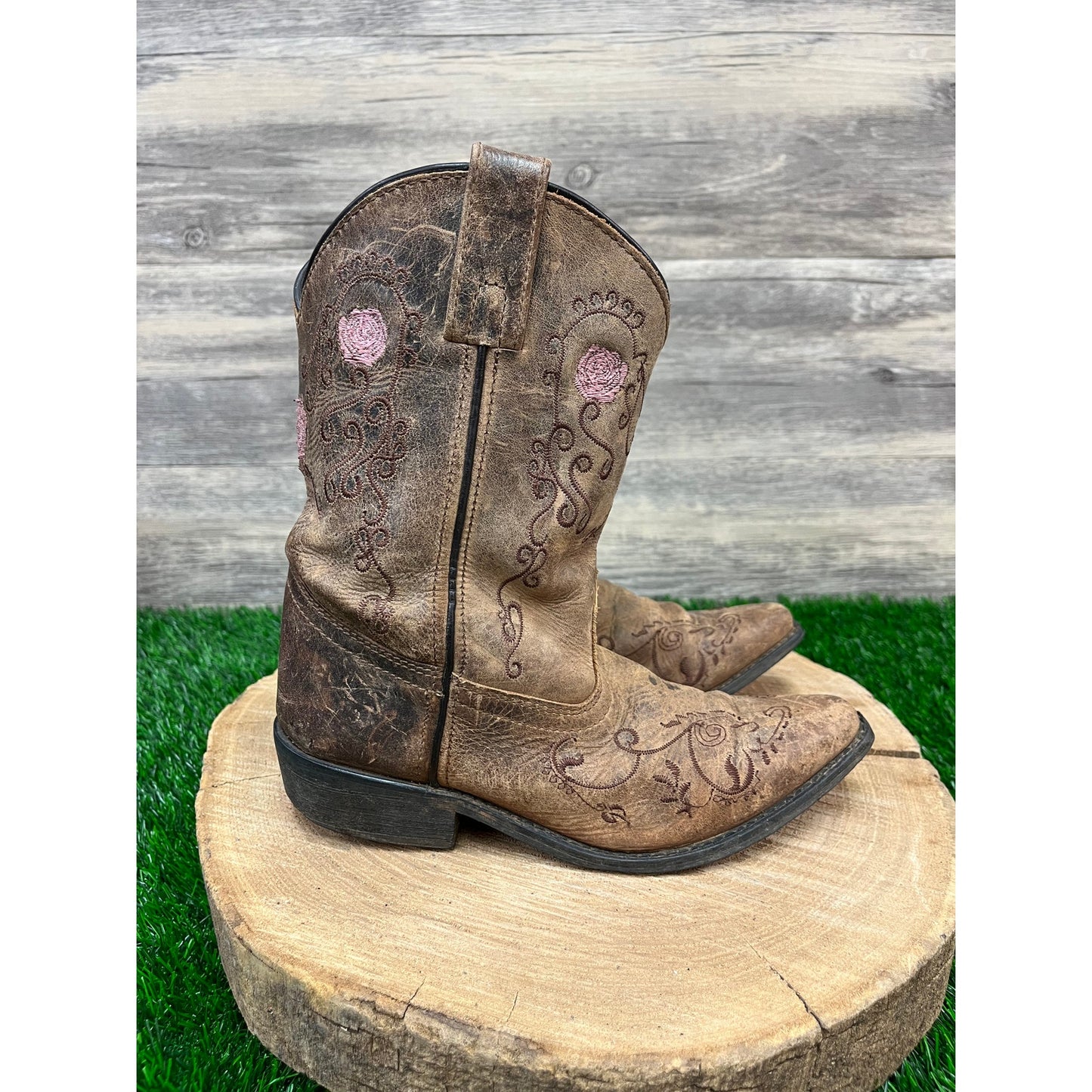 Smoky Mountain Youth - Size 3D - Brown Rose Design Snip Toe Cowboy Boots 3771C