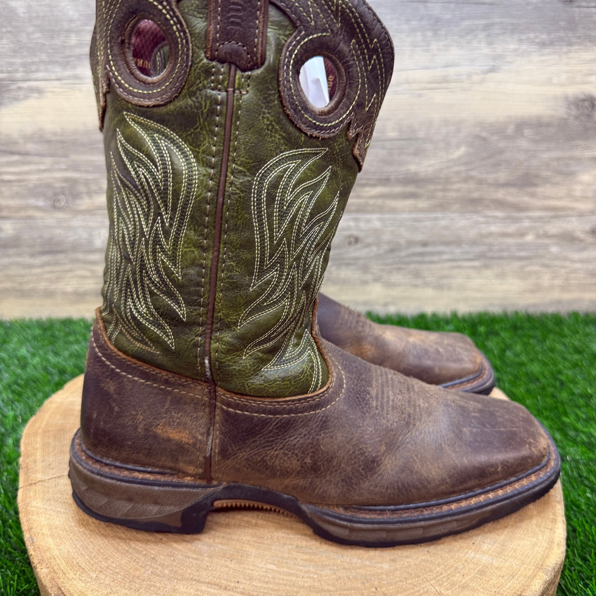 Durango Youth - Size 5M - Brown/Green Square Toe Cowboy Boots Style DBT0215Y