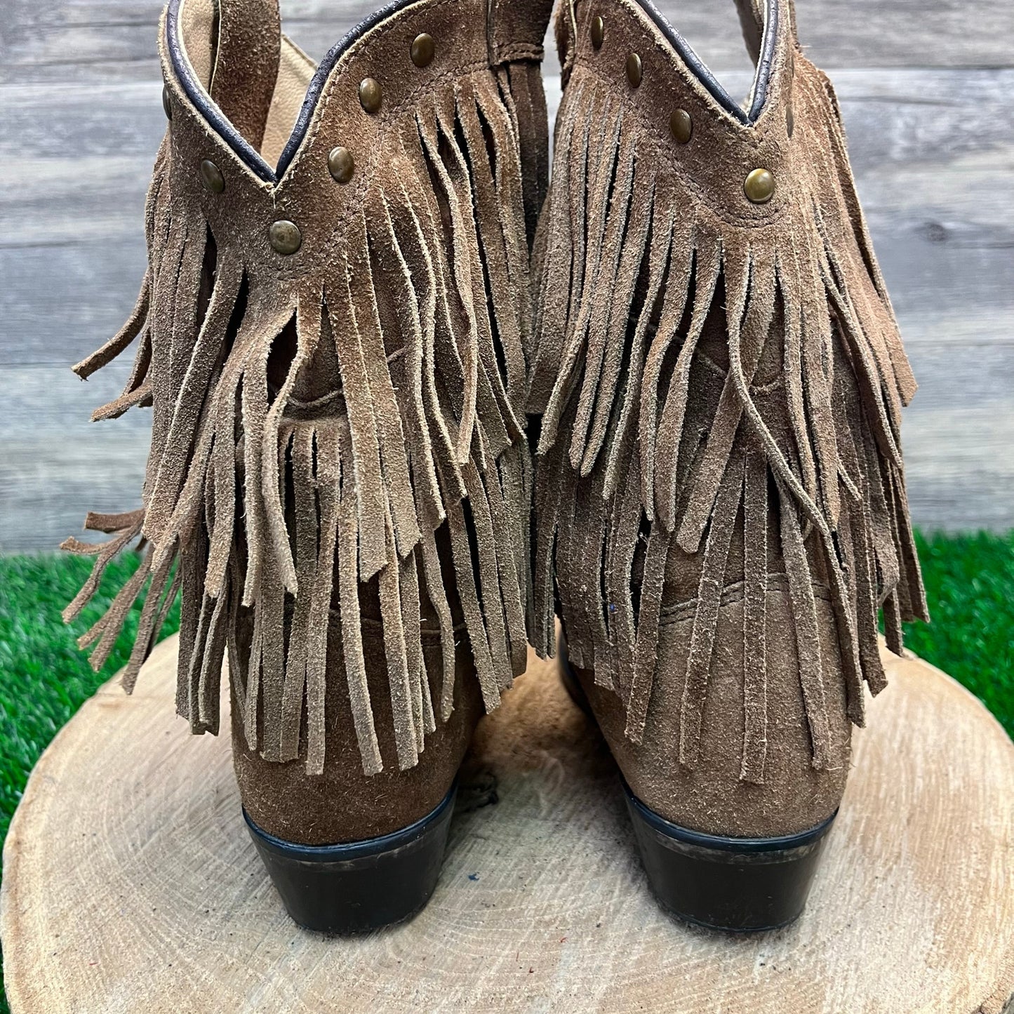 Smoky Mountain Youth - Size 2.5D - Brown Suede Fringe Cowboy Boots Style 3514C