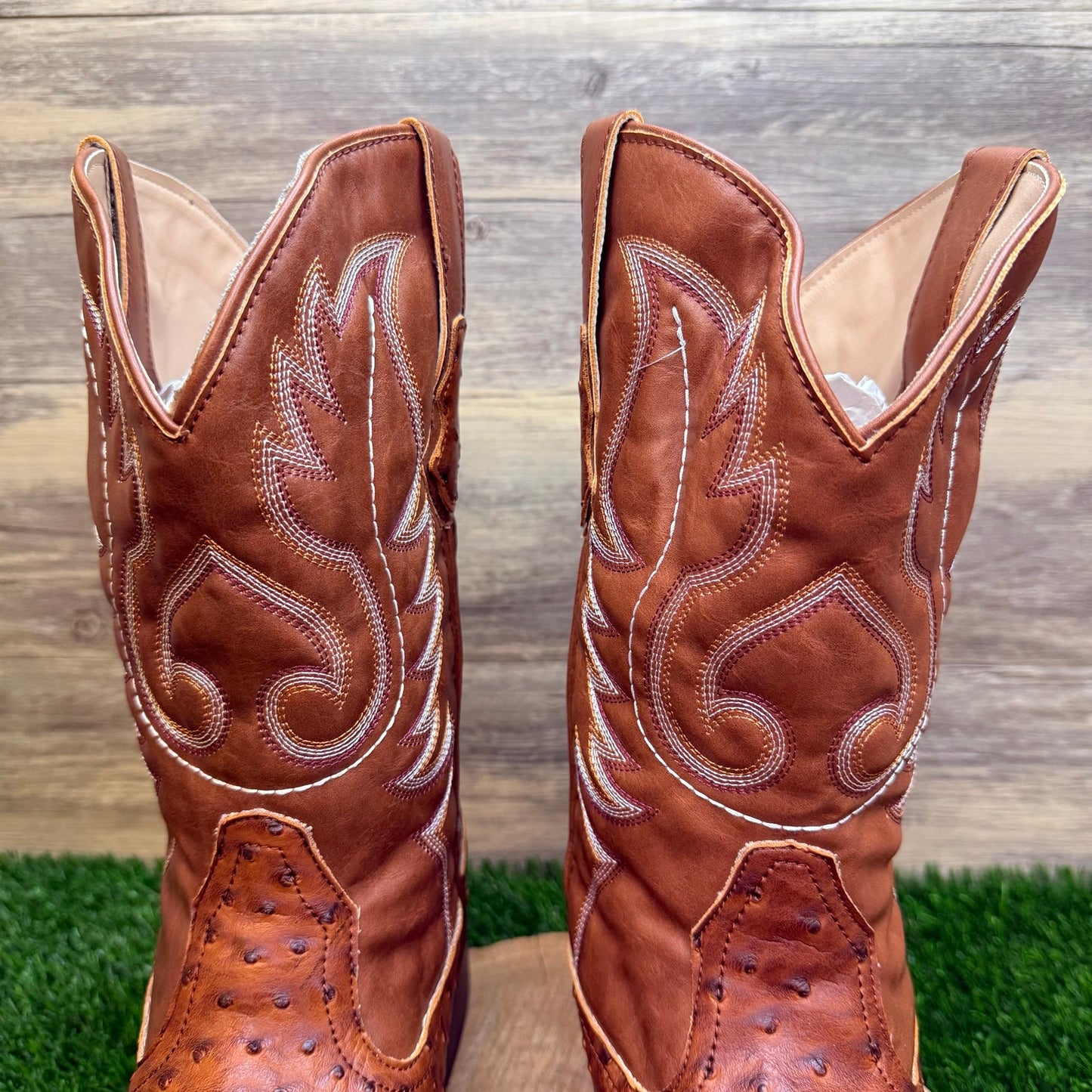 Roper Men - Size 13 - Brown Faux Ostrich Leather Square Toe Cowboy Boots 0807