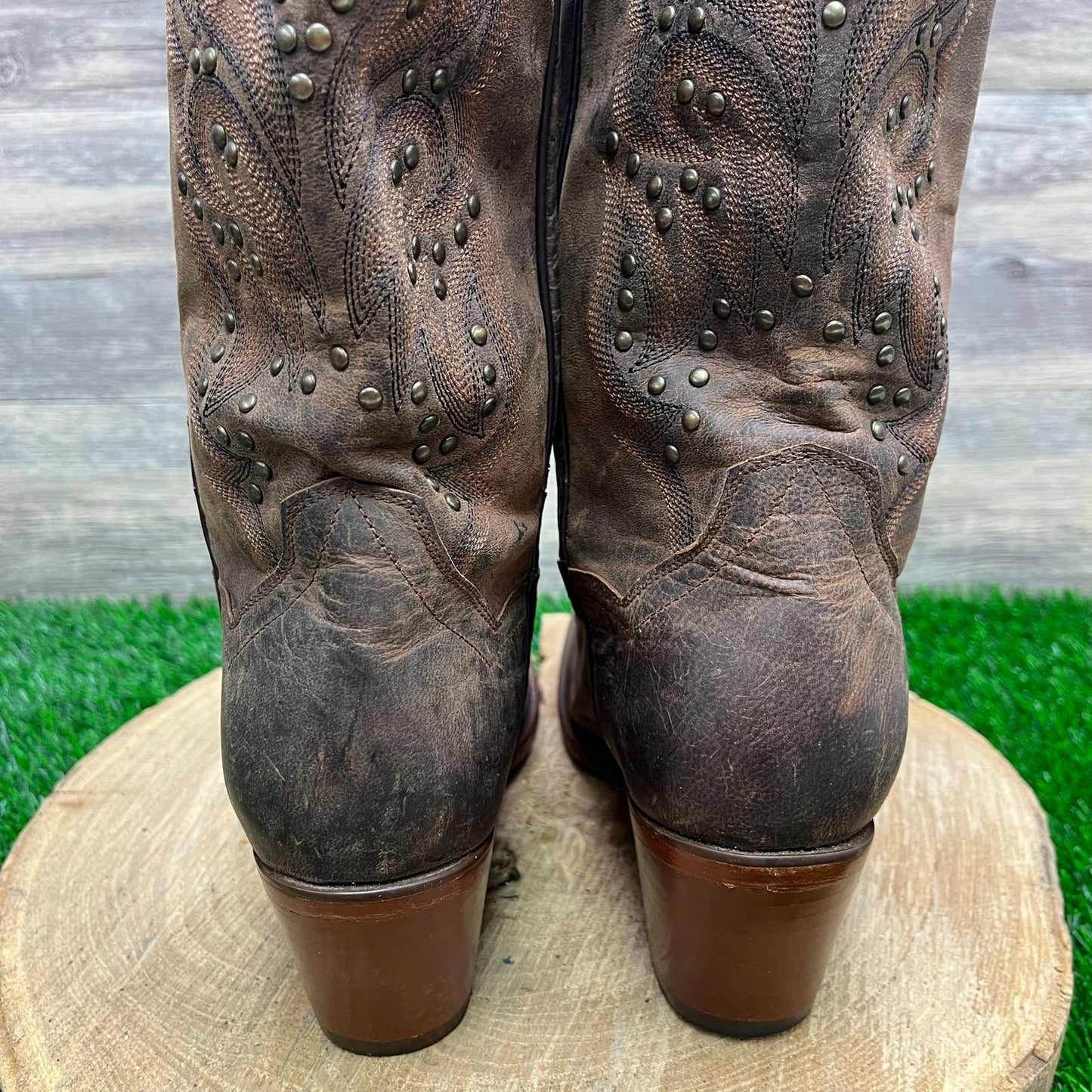 Dan Post Women - Size 9M - Brown Studded Cowboy Boots Style DP3516