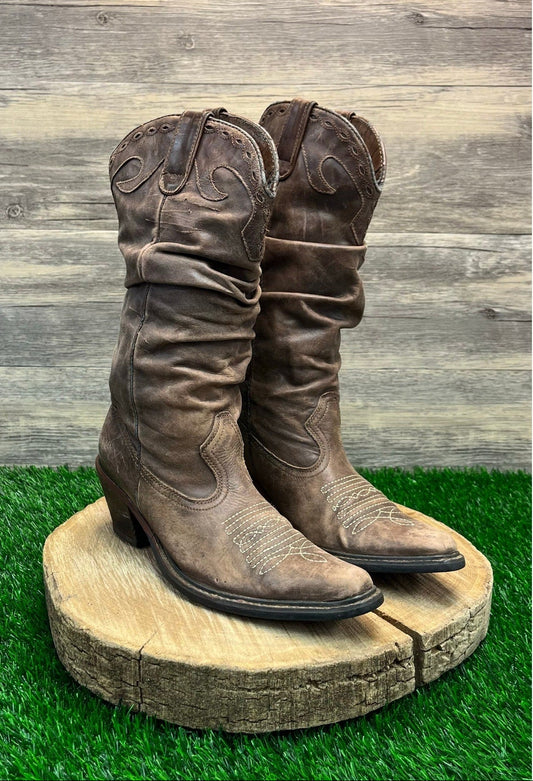 Steve Madden Women - Size 6.5M - Brown Slouch Snip Toe Cowboy Boots