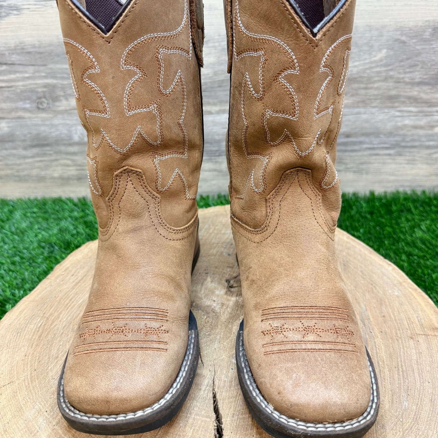 Roper Youth - Size 13 - Tan Suede Square Toe Cowboy Boots 1200BR