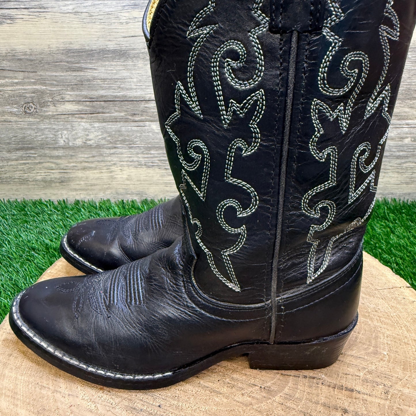 Justin Youth - Size 1.5D - Black Western Cowboy Boots Style 6001Y