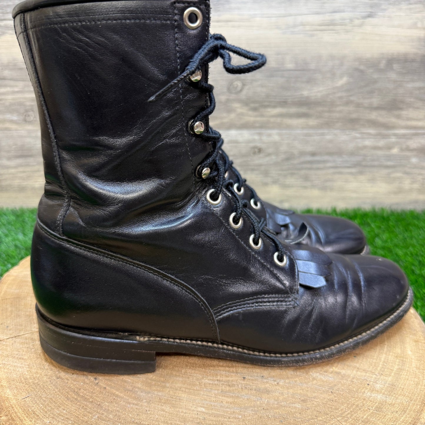 Justin Women - Size 7.5B - Vintage Black Lace Up Cowboy Boots Style L0506