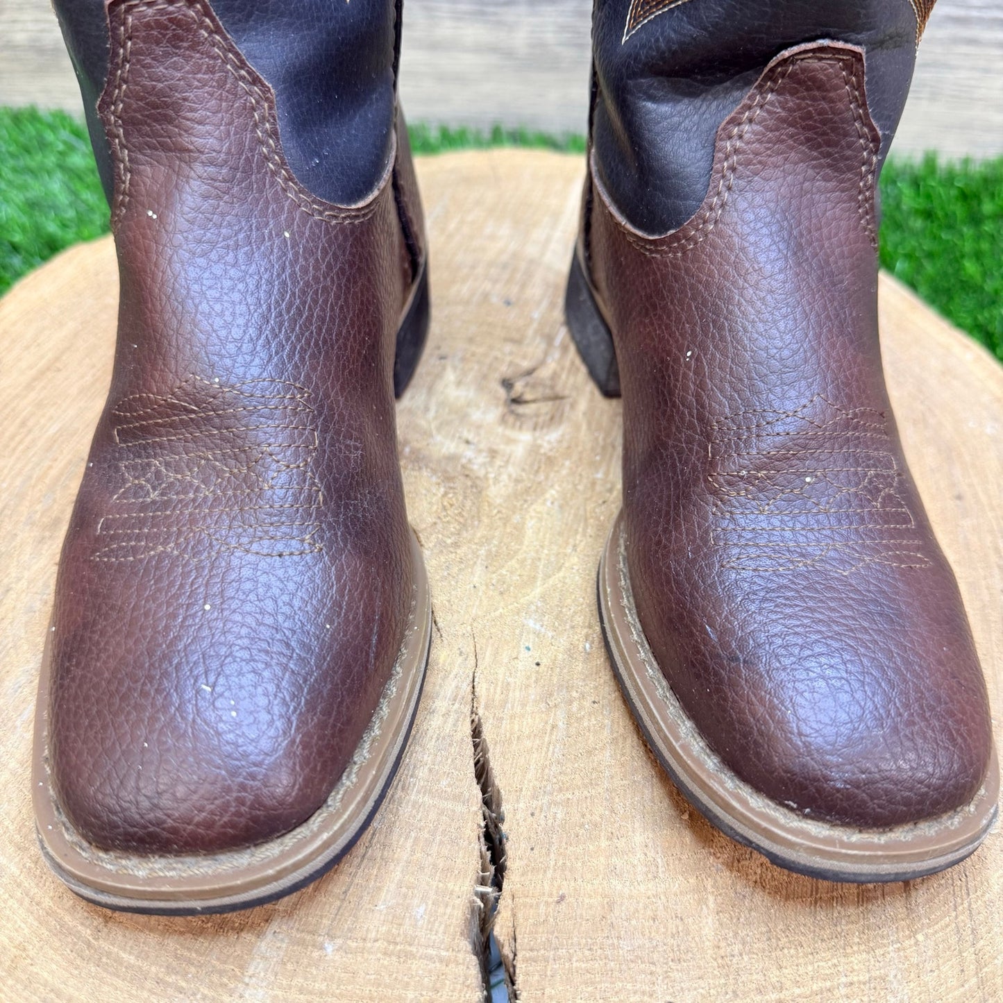 Austin Trading Youth - Size 12 - Brown / Black Boys Square Cowboy Boots 1014