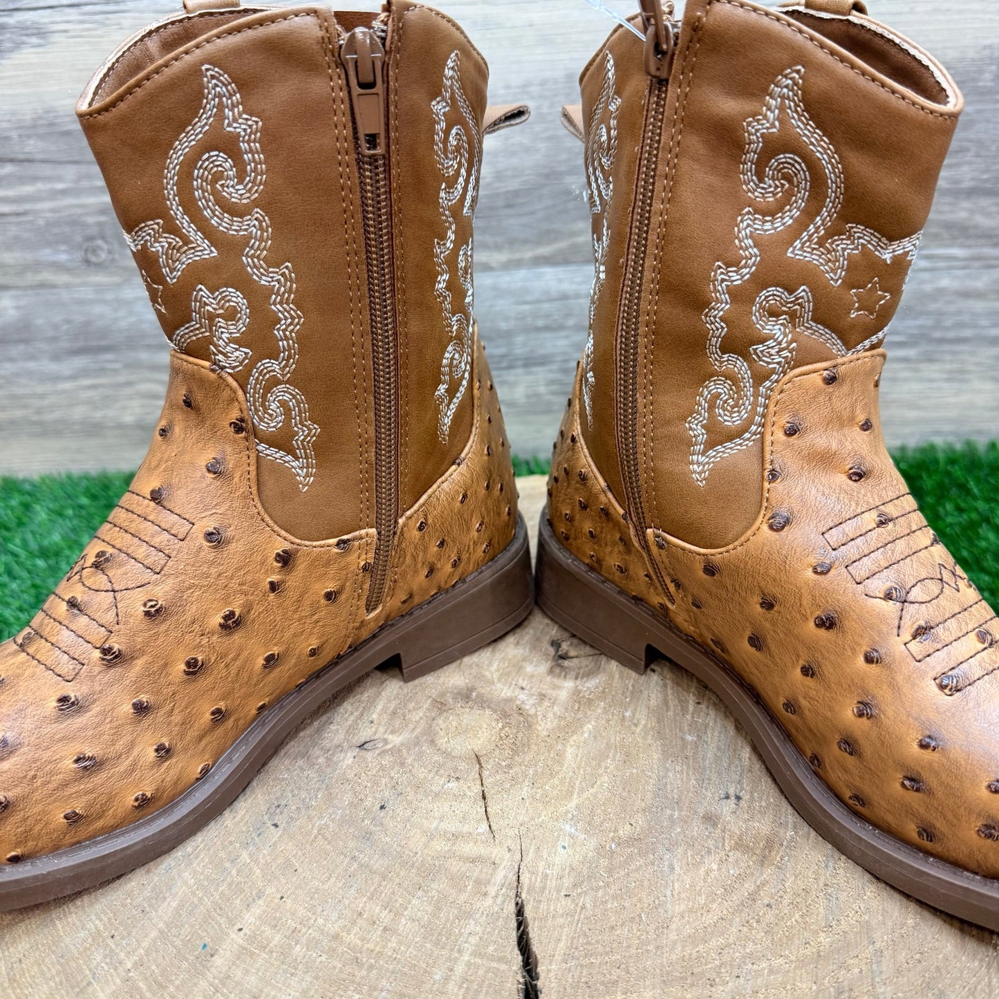 NEW Pawz Youth - Size 3 - Brown Faux Ostrich Western Cowboy Boots