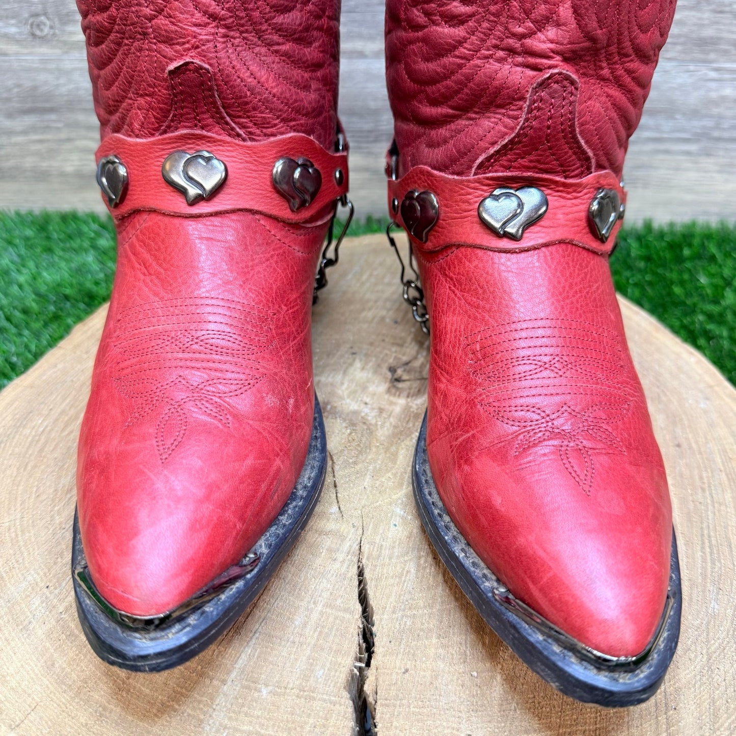 Masterson Women - Size 8M - Red Heart Harness Western Cowboy Boots Style RB7483