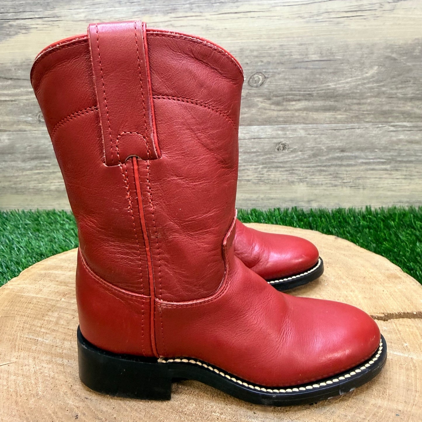 Justin Youth - Size 9B - Red Roper Western Cowboy Boots 3035