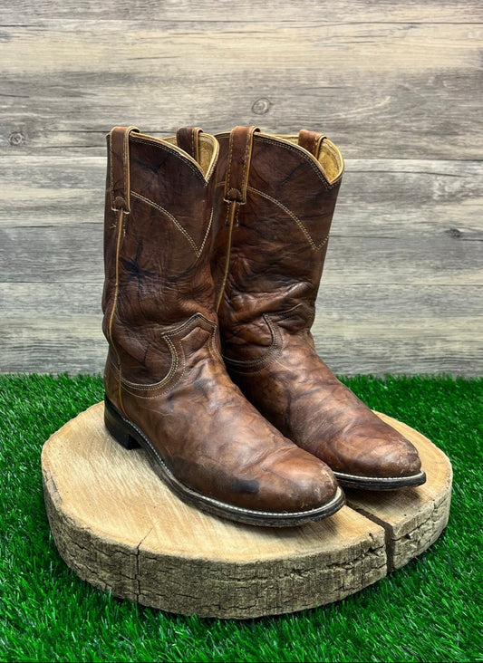 Justin Men - Size 8B - Vintage Marbled Brown Roper Cowboy Boots Style L3163